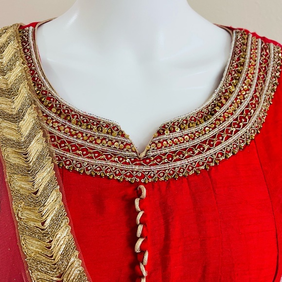 Red Anarkali gown or dress with dupatta and matching bottom - Picture 3 of 13